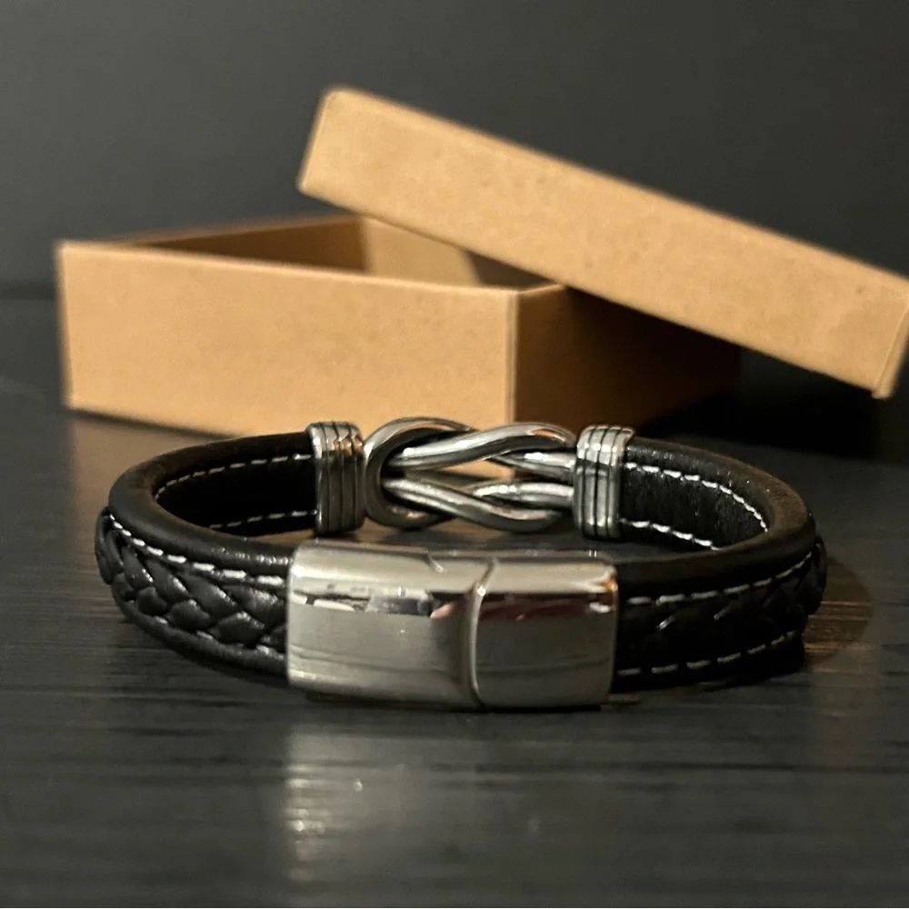 Mother and Son Forever Linked Together Braided Leather Bracelet